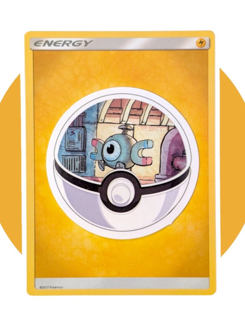 Anime Pokémon Vinyl Sticker (A32): Magnemite with Lightning Energy Card